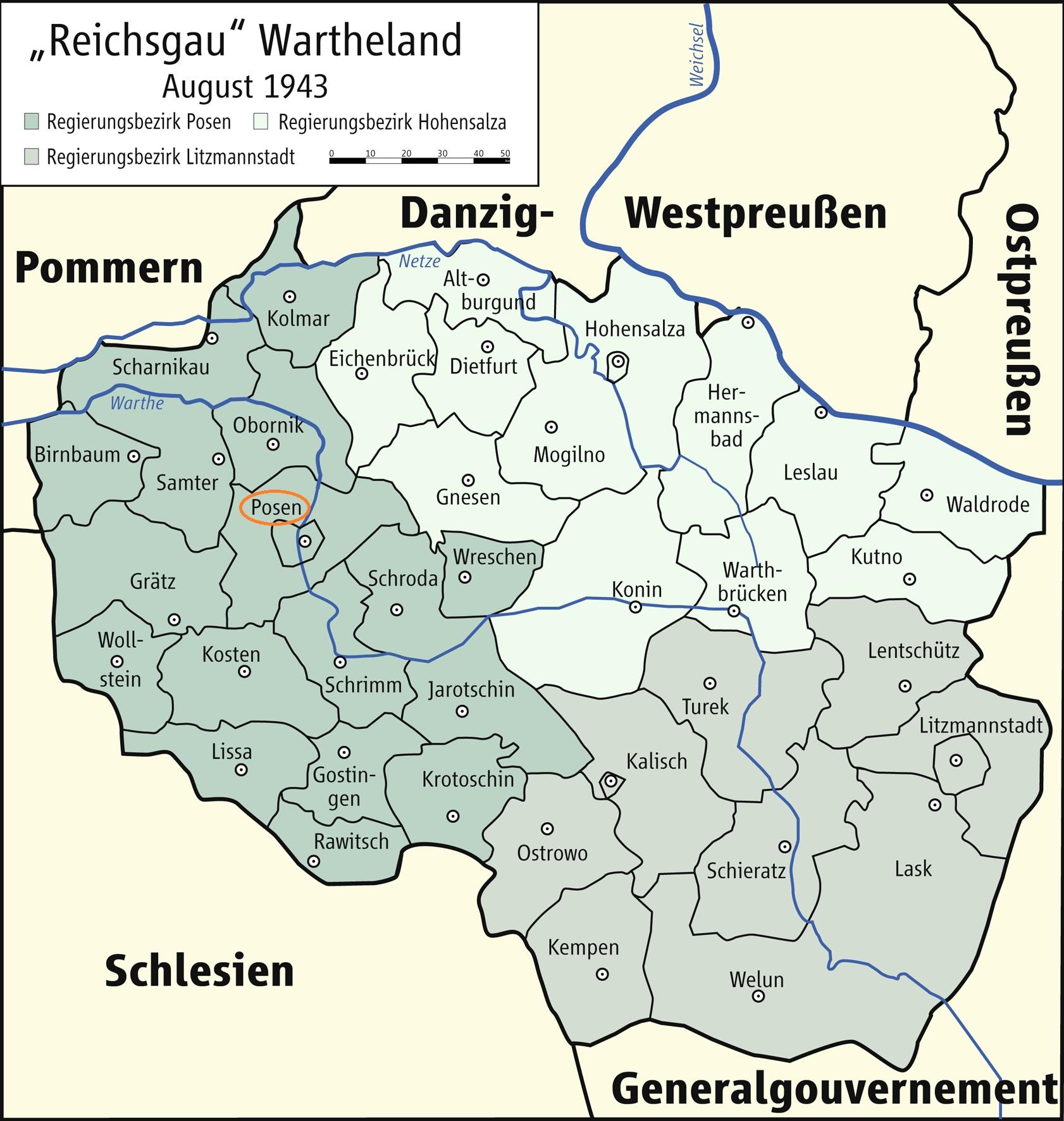 alte Karte von "Reichsgau" Wartheland