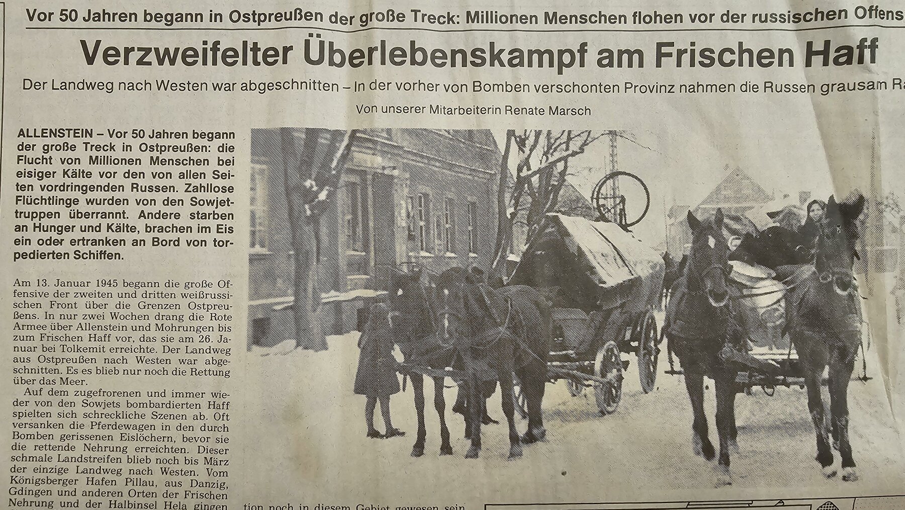 Ein alter Zeitungsausschnitt über die Flucht aus Ostpreußen