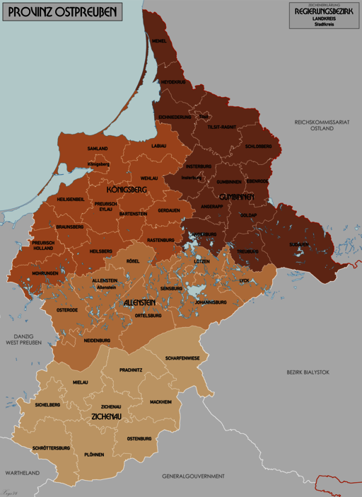 Verwaltungskarte der Provinz Ostpreußen in 1944.
