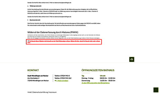 Opt-Out-Klick bei Datenschutzerklärung