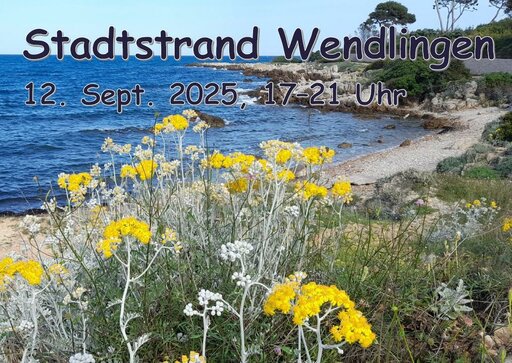 Küstenabschnitt mit Schriftzug Stadtstrand Wendlingen
